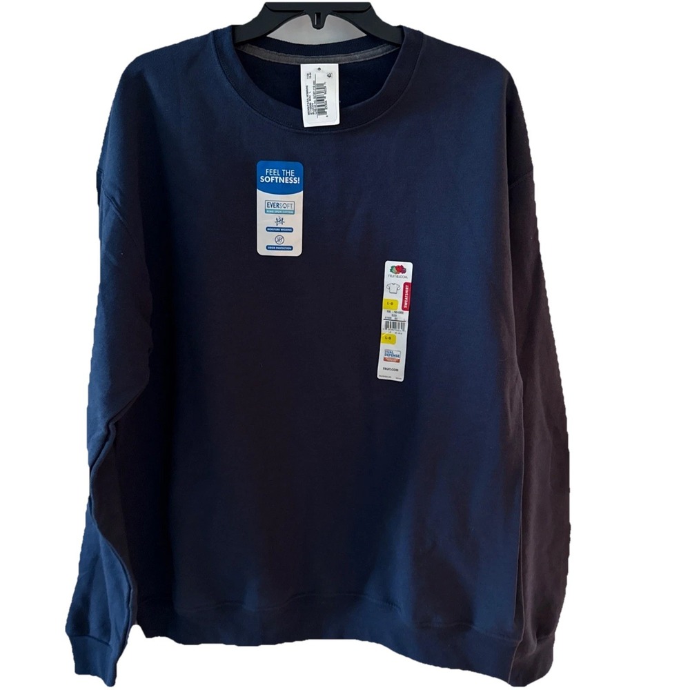 NWT Vintage Fruit of the Loom Men's Navy‎ Large EverSoft Fleece Crew Sweatshirt